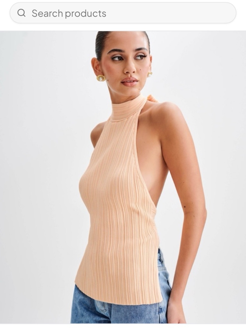 Laila Longline Halter Rib Knit Top - Light - Picture 3 of 4